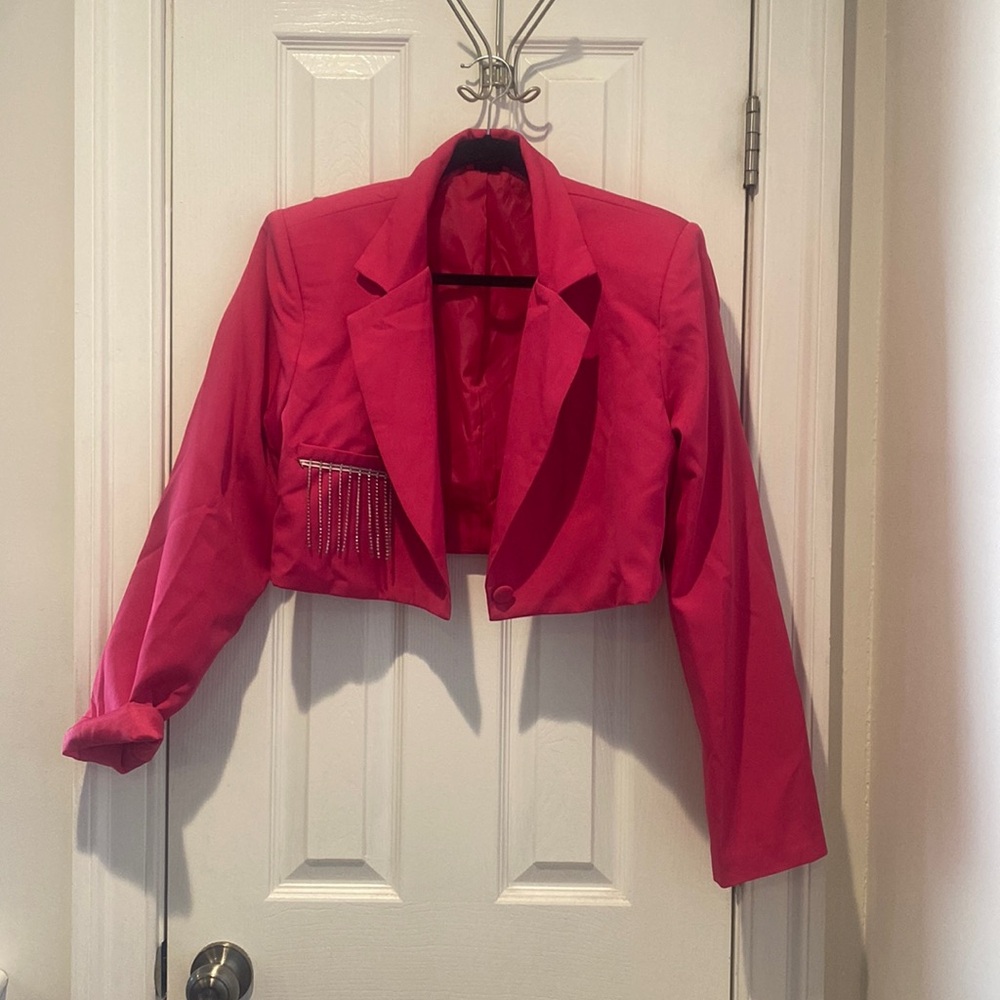 Pretty little thing, pink cropped rhinestone blazer